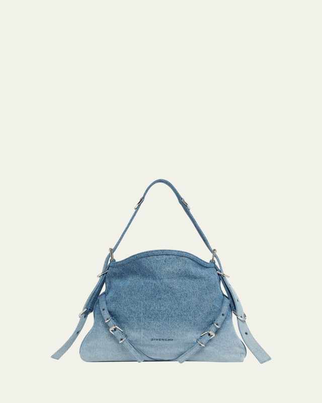 Voyou Medium Shoulder Bag in Faded Denim